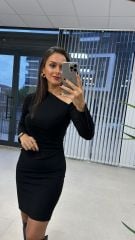 Mc Çapraz Omuz Siyah Krep Elbise