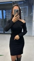 Mc Çapraz Omuz Siyah Krep Elbise