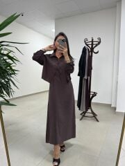 Fp 51153 Tensel İkili Kahve Gömlek Elbise Takım