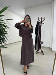 Fp 51153 Tensel İkili Kahve Gömlek Elbise Takım