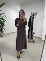 Fp 51153 Tensel İkili Kahve Gömlek Elbise Takım