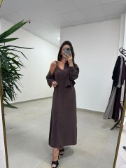 Fp 51153 Tensel İkili Kahve Gömlek Elbise Takım