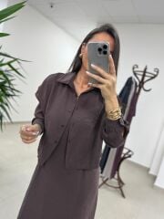 Fp 51153 Tensel İkili Kahve Gömlek Elbise Takım