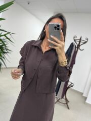 Fp 51153 Tensel İkili Kahve Gömlek Elbise Takım