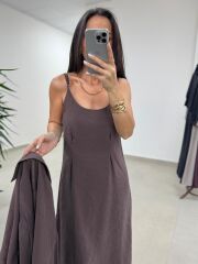 Fp 51153 Tensel İkili Kahve Gömlek Elbise Takım