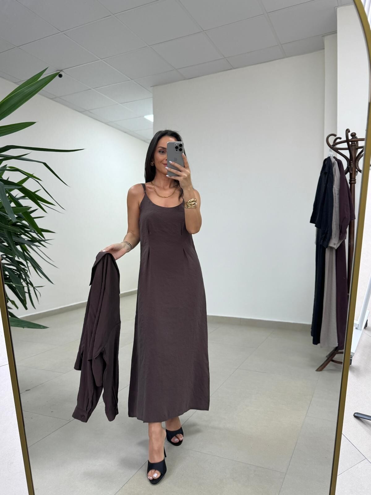 Fp 51153 Tensel İkili Kahve Gömlek Elbise Takım