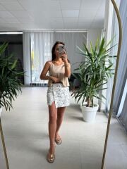 Bb 30030 Pamuk Keten Askılı Vizon Bluz