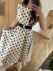 Black Polka Dot Padded Linen Dress