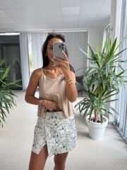 Bb 30030 Pamuk Keten Askılı Vizon Bluz