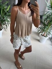 Bb 30030 Pamuk Keten Askılı Vizon Bluz