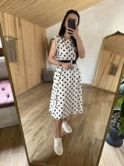 Black Polka Dot Padded Linen Dress