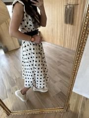 Black Polka Dot Padded Linen Dress