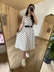 Black Polka Dot Padded Linen Dress