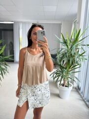 Bb 30030 Pamuk Keten Askılı Vizon Bluz