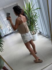 Bb 30030 Pamuk Keten Askılı Vizon Bluz