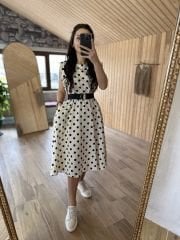 Black Polka Dot Padded Linen Dress