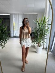 Bb 30030 Pamuk Keten Askılı Vizon Bluz