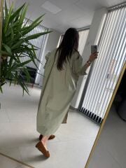 Cr 1362 Paraşüt Kumaş Oversize Haki Gömlek Elbise