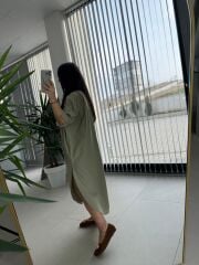 Cr 1362 Paraşüt Kumaş Oversize Haki Gömlek Elbise