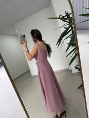 Ms 05 Kırmızı-Beyaz Pötikare Desenli Askılı Poplin Elbise