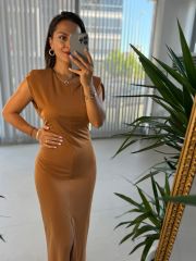Mc 5972 Vatkalı Maksiboy Camel Elbise