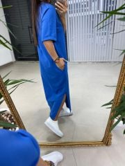 Ms Çima Dikişli Mavi Elbise