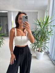 Bb 30081 Pamuklu Gipe Detaylı Askılı Bluz