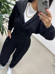 Ml 51691 Siyah Kapüşonlu Modal Takım