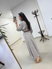 Fp 3270 Kemerli Tensel Taş Gömlek Elbise