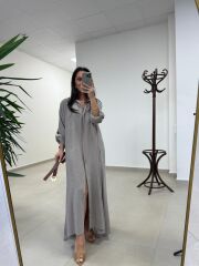 Fp 3270 Kemerli Tensel Taş Gömlek Elbise