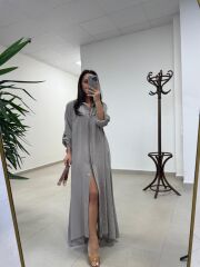 Fp 3270 Kemerli Tensel Taş Gömlek Elbise