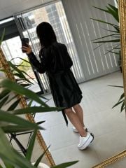 Siyah İthal Deri Trençkot