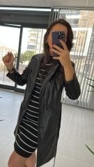 Siyah İthal Deri Trençkot