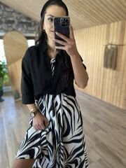 Zebra gömlek detaylı elbise