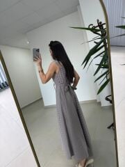Ms 04 Kahve-Beyaz Pötikare Desenli Askılı Poplin Elbise