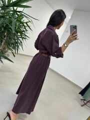 Fp 3270 Kemerli Tensel Mürdüm Gömlek Elbise