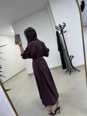 Fp 3270 Kemerli Tensel Mürdüm Gömlek Elbise
