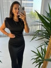 Mc 5972 Padded Maxi Black Dress