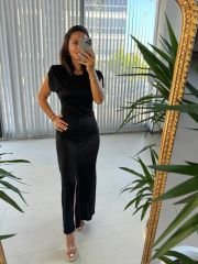 Mc 5972 Padded Maxi Black Dress