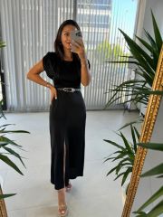 Mc 5972 Padded Maxi Black Dress