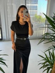 Mc 5972 Padded Maxi Black Dress