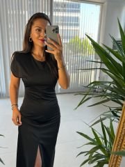 Mc 5972 Padded Maxi Black Dress