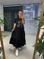 Dr 2583 Yüz Nakışlı Siyah Elbise