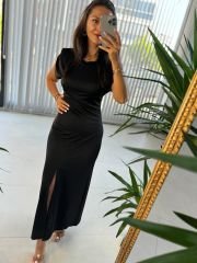 Mc 5972 Padded Maxi Black Dress