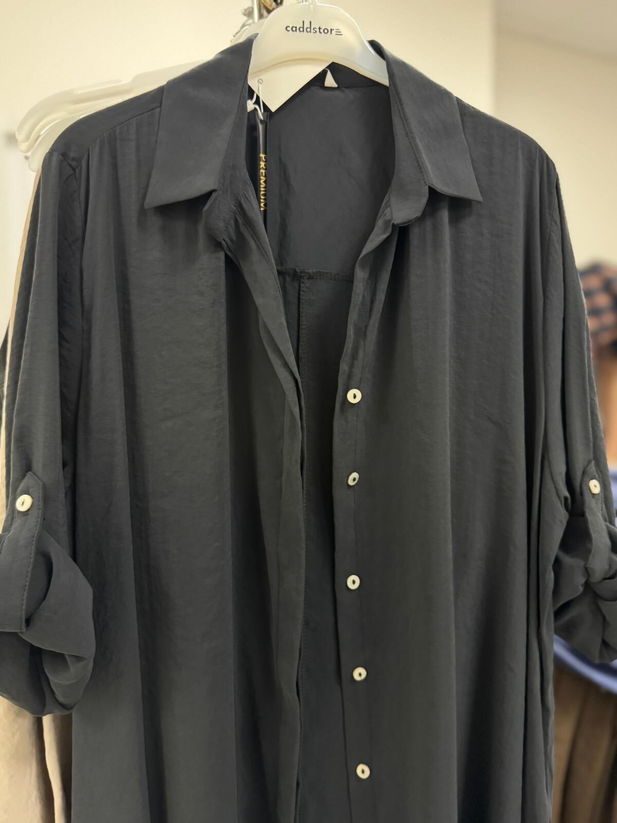 Fp 3270 Kemerli Tensel Siyah Gömlek Elbise