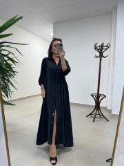 Fp 3270 Kemerli Tensel Siyah Gömlek Elbise