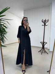 Fp 3270 Kemerli Tensel Siyah Gömlek Elbise
