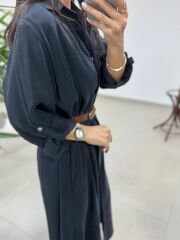 Fp 3270 Kemerli Tensel Siyah Gömlek Elbise