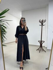 Fp 3270 Kemerli Tensel Siyah Gömlek Elbise