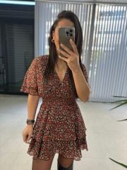 Original Brand Orange Crispy Double Breasted Chiffon Dress